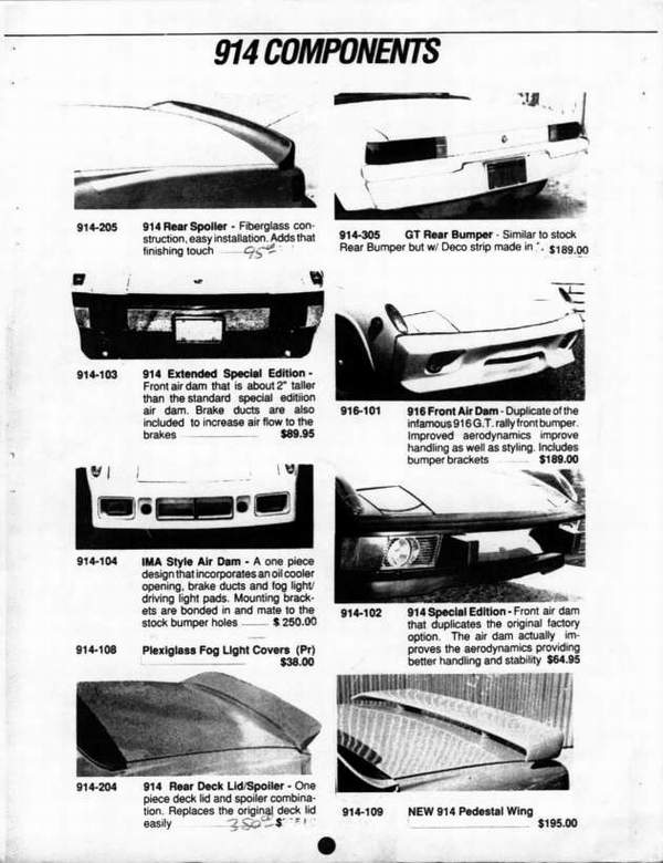 PORSCHE 914 CATALOGUE fiberglass and steel bodyparts